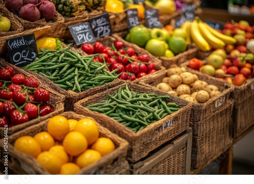 Farmers market produce abundance, vibrant display photo