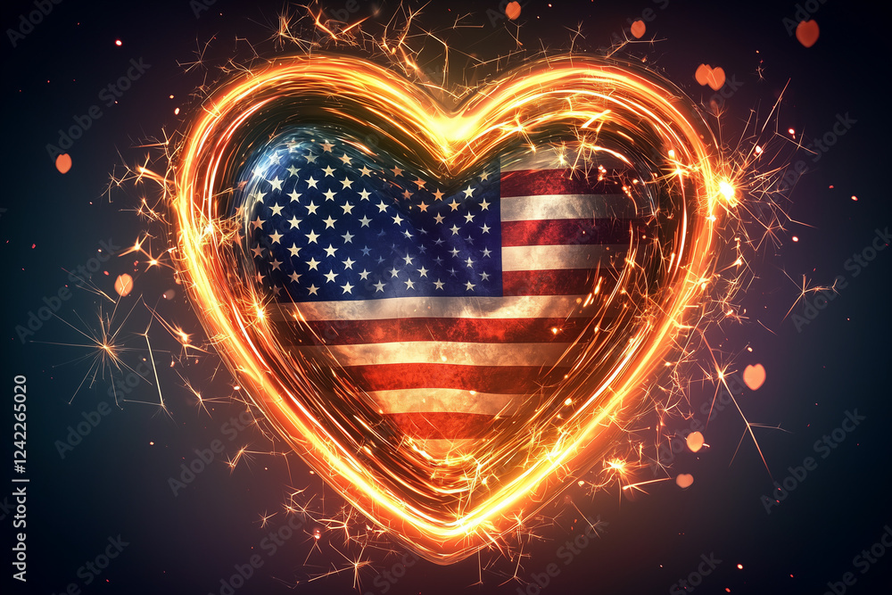 glowing heart with stars american flag in heart