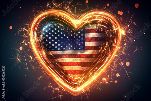 Obraz na płótnie glowing heart with stars american flag in heart w salonie