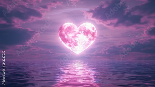 Romantic Moonlit Night with Heart-Shaped Moon Over Water
