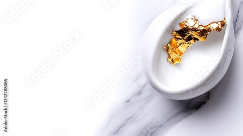 Elegant composition of white cream with a touch of gold leaf on a marble surface