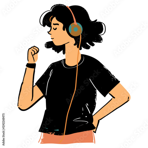 Women dancing wearing headphone woman headphones headset vector