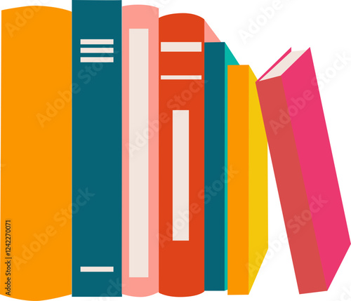 Colorful Books Arranged on a Shelf in a Minimalist Digital Illustration