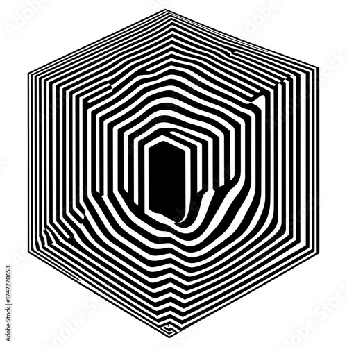 Cube flat line illusion pattern lines black vector