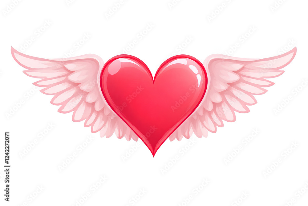 Valentine's Day Red Heart with Delicate Pink Wings Illustration Valentine's Day Red Heart with Delicate Pink Wings Illustration