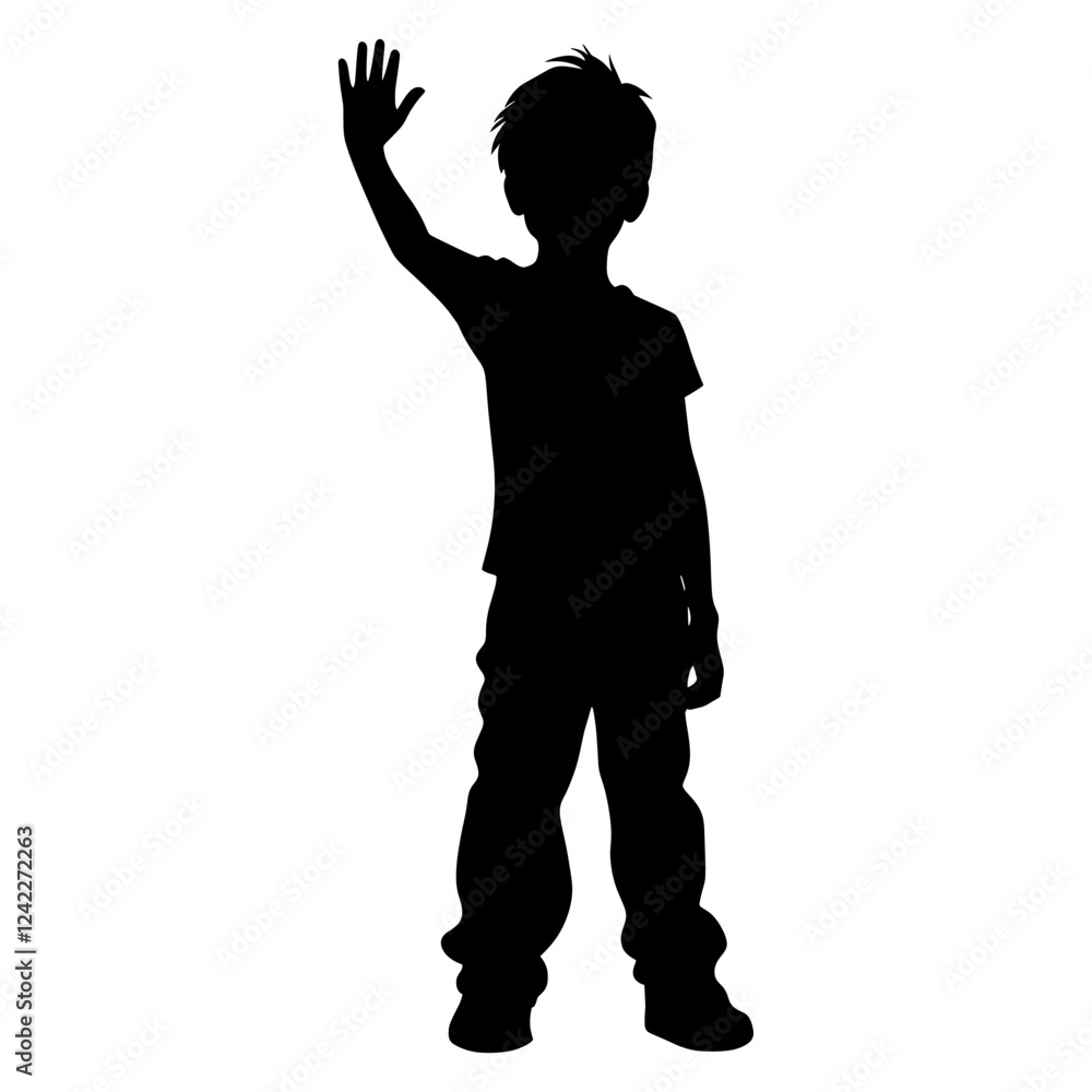 Boy waving hand silhouette illustration child vector Boy waving hand silhouette illustration child vector
