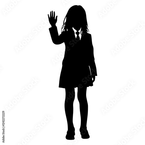 Girl waving hand silhouette uniform school vector