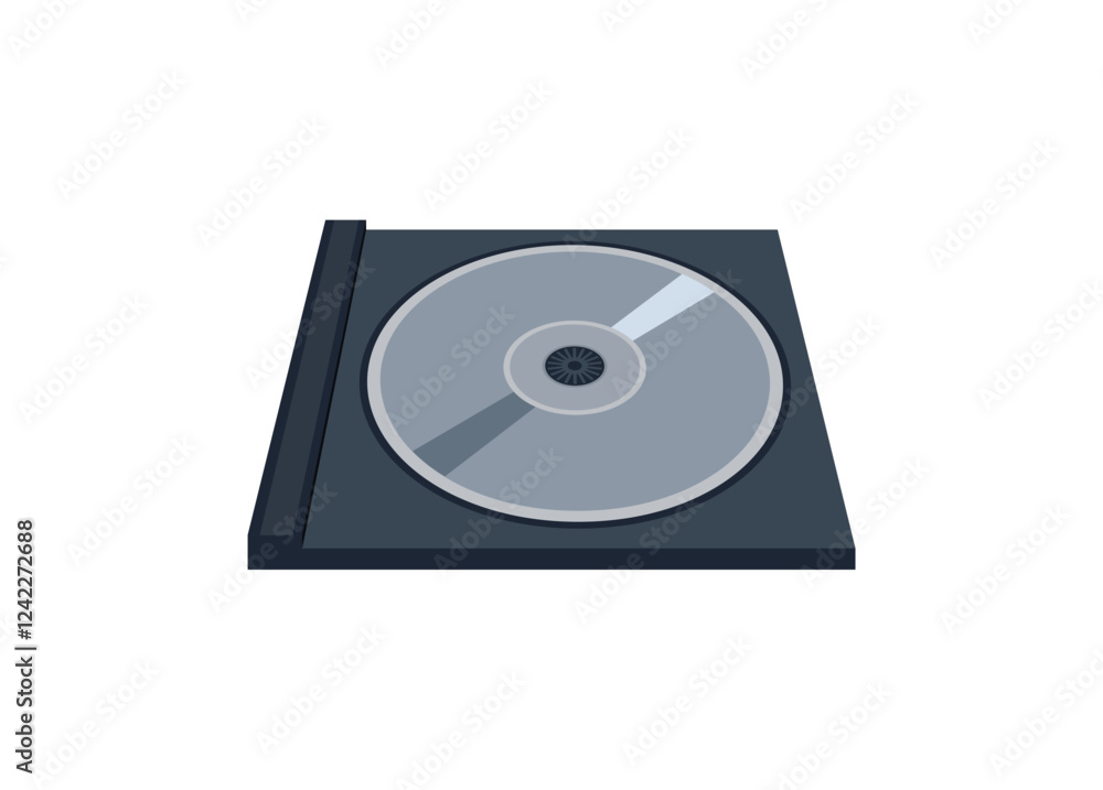 CD and CD case. Simple flat illustration in perspective view. CD and CD case. Simple flat illustration in perspective view.