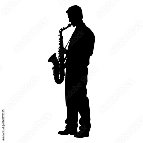 Man play saxophone silhouette black saxophonist vector