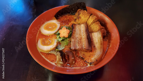 A hot bowl of Japanese Ramen Noodle, noodles, Asian cuisine, Japanese, savory photo