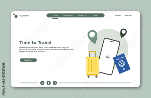 Travel website landing page. Graphical user interface for website page