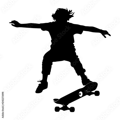 Teenager play skateboard silhouette skateboarding skateboarder vector