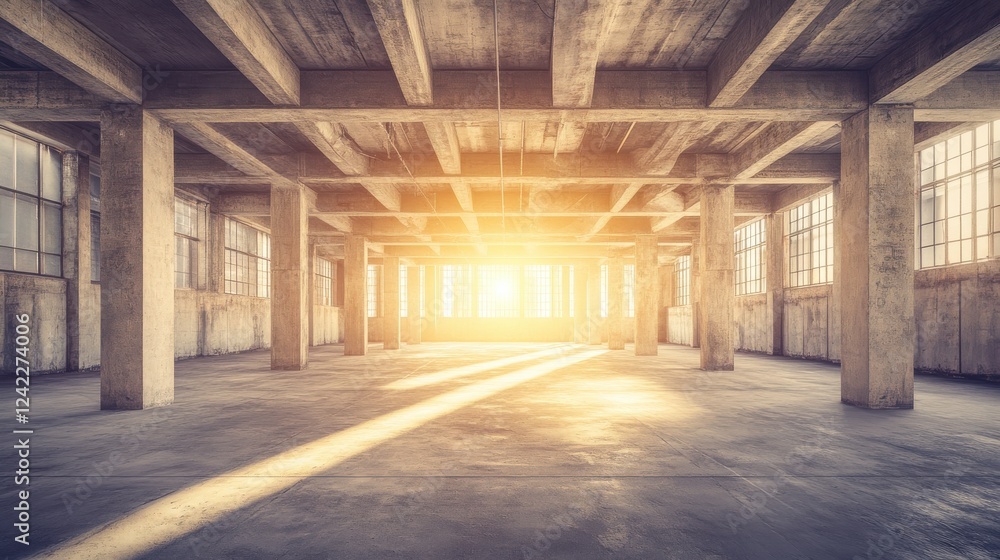 Sunlight Streaming through Windows in an Abandoned Industrial Space