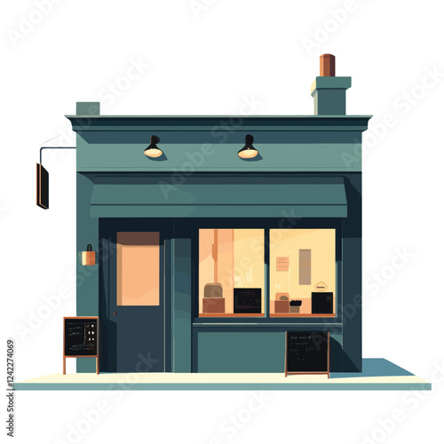 Coffee shop front architecture illustration minimalist vector