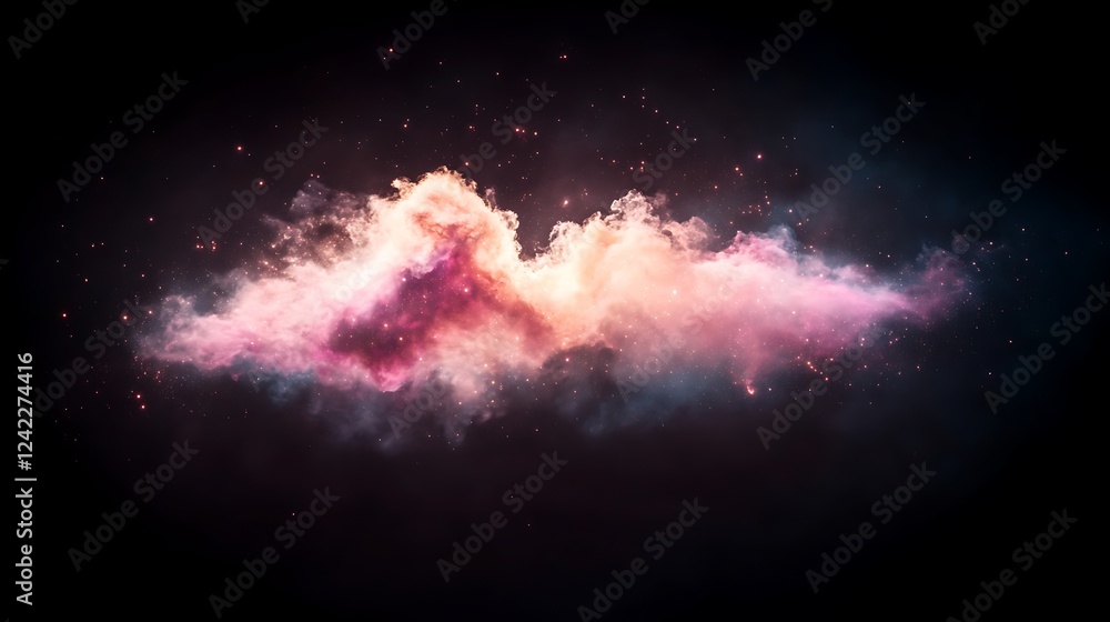 Fototapeta premium Ethereal cosmic cloud swirling with vibrant colors in a dark space backdrop, suggesting wonder