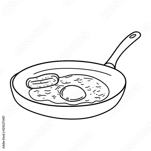 Pan with egg sausage drawing simple vector
