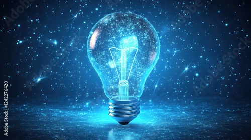 Glowing lightbulb filled with blue energy sparks.