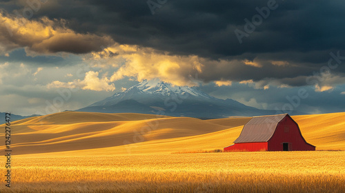 Dramatic storm clouds rolling over golden sand dunes, casting contrasting light and shadow across a vast desert expanse