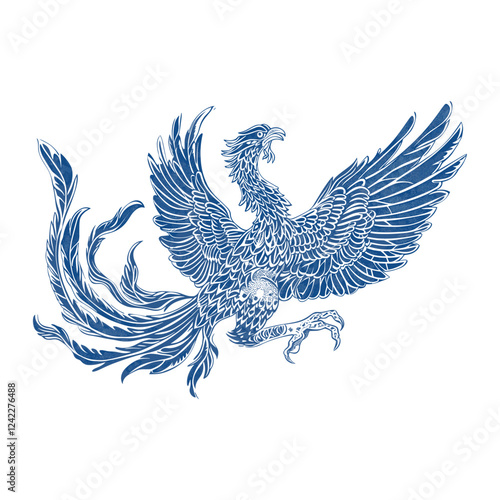 Hand drawn phoenix bird blue illustration vector