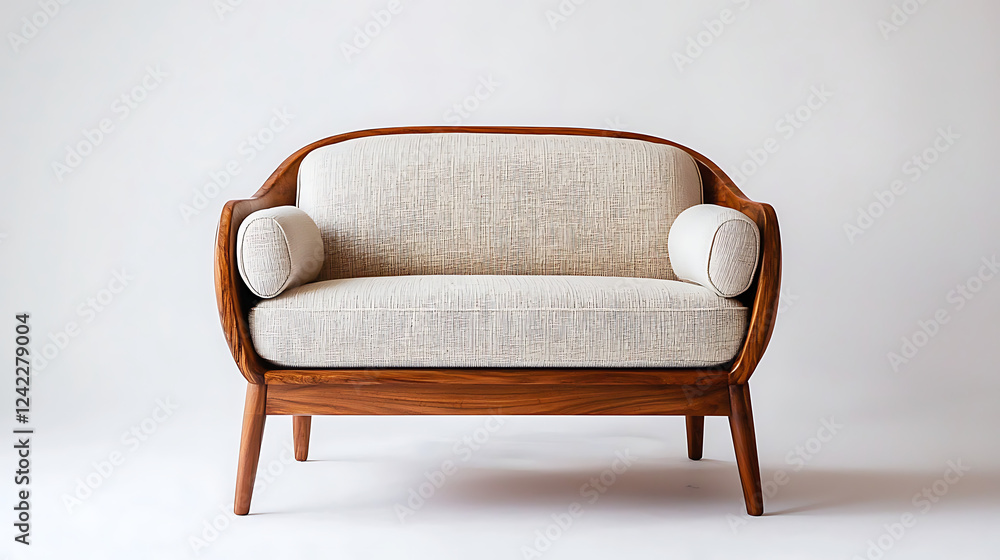 Fototapeta premium A wooden couch with a white fabric on it