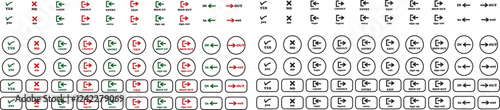 Login and logout icon set Set of sign out, Sign in vector vector collection. Open and close door symbol. Black in, out, exit and enter arrow, trendy flat style isolated on transparent background.