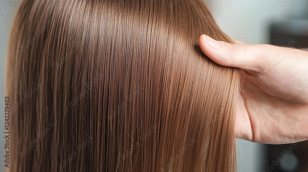 Obraz premium Master Barber Showcasing Healthy Hair Texture After Restoration, Nutrition, and Dyeing Procedure, Highlighting Expertise and Client Satisfaction 