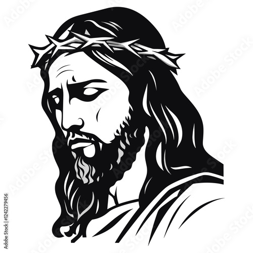 Jesus wearing a crown of thorns art illustration drawing vector