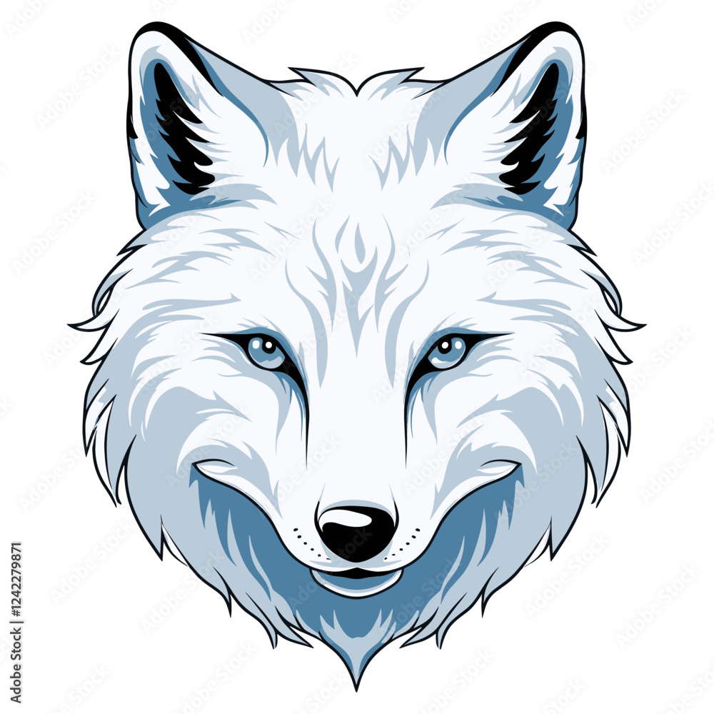 Naklejka premium Arctic fox face retro logo illustration drawing animal vector