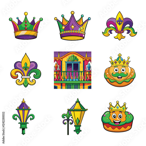 Colorful Mardi Gras Icons Set for Design Inspiration