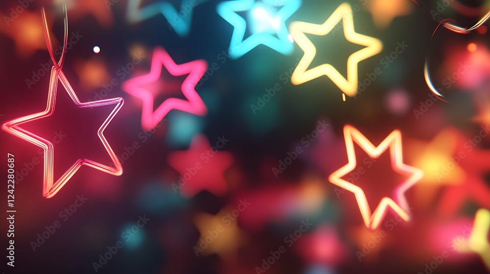 Glowing Neon Stars Festive Background Design Glowing Neon Stars Festive Background Design