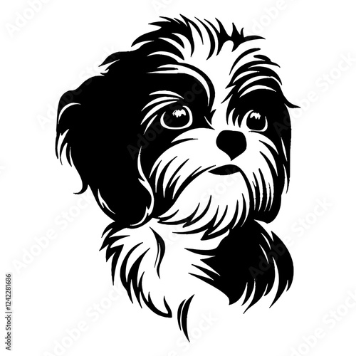 Collection portrait Maltese dog art illustration silhouette vector