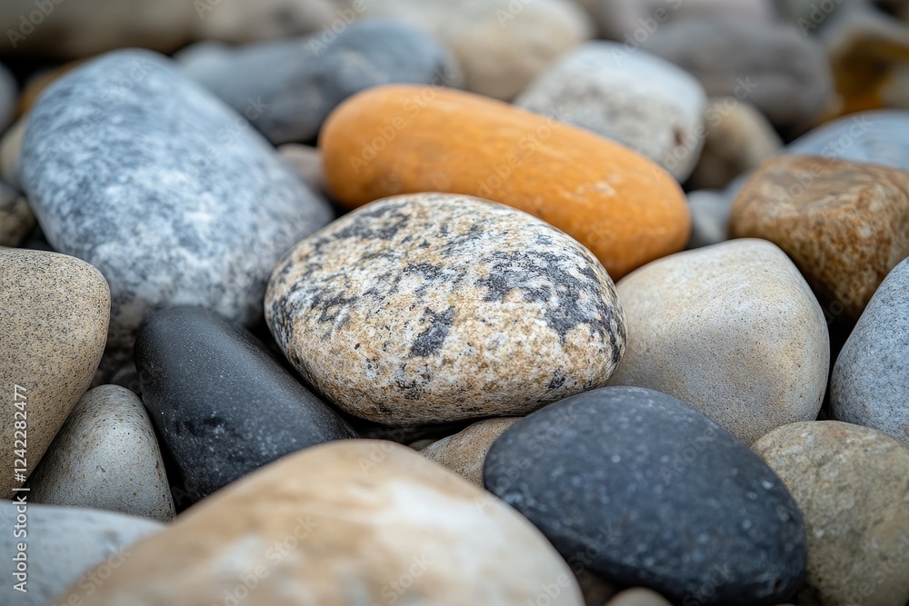 Colorful beach stones close-up, pebble texture, ocean background, nature design Colorful beach stones close-up, pebble texture, ocean background, nature design
