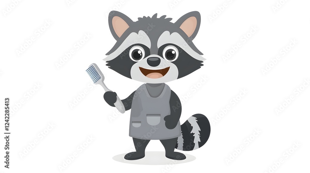 Adorable and Playful of a Raccoon Dressed as a Dentist Holding a Toothbrush and Smiling for Use in Dental Healthcare and Hygiene Content and Designs
