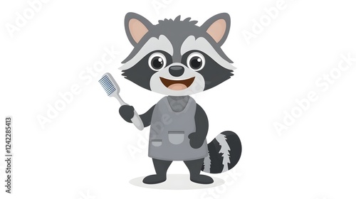 Obraz na płótnie Adorable and Playful of a Raccoon Dressed as a Dentist Holding a Toothbrush and Smiling for Use in Dental Healthcare and Hygiene Content and Designs w salonie
