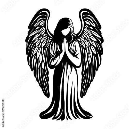 Simple angel with wings logo linear illustration stencil black vector