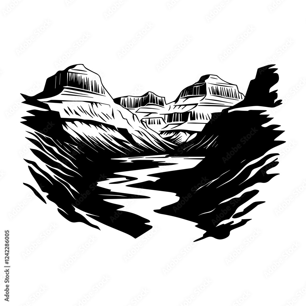Fototapeta premium Grand Canyon linear illustration contrast stencil vector