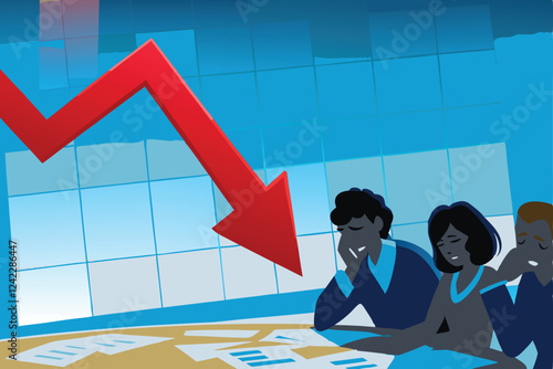 Illustrate a declining red letter 'A' symbolizing a financial crisis, incorporating visual metaphors of falling stock prices or economic downturn.