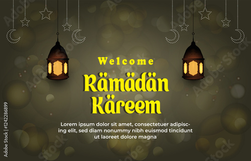 welcome ramadan template banner with islamic ornament and yellow background design 10