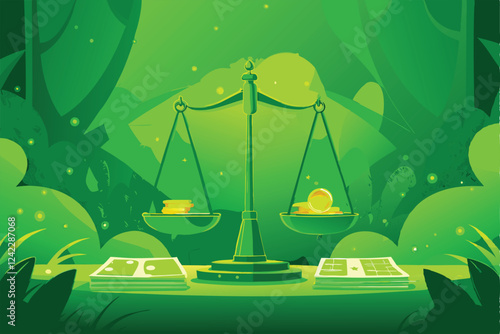 Illustrate a financial risk management concept using a balancing scale, depicting assets, liabilities, and risk mitigation strategies.