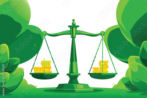 Illustrate a financial risk management concept using a balancing scale, depicting assets, liabilities, and risk mitigation strategies.