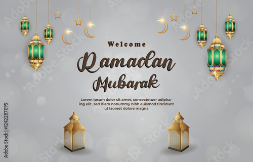 welcome ramadan template banner with islamic ornament and white background design 11