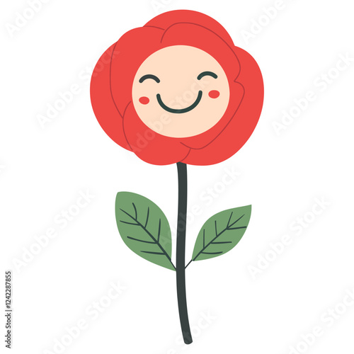 Cute smile rose flower illustration leaves green vector