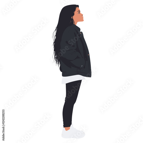 A woman wearing jacket illustration standing sneakers vector