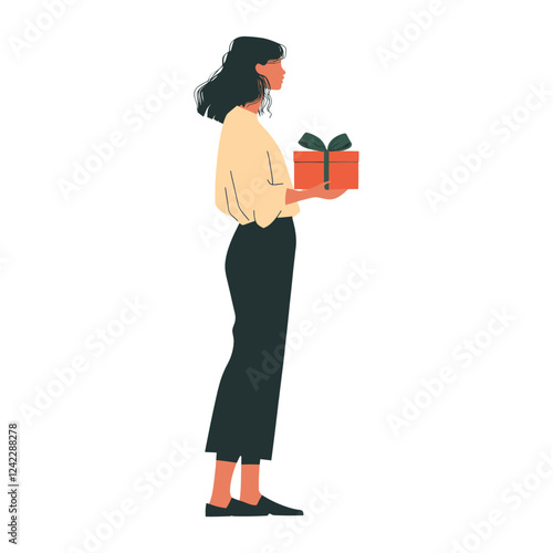 A woman holding gift box illustration female white vector