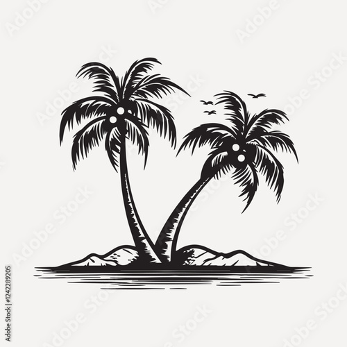 Coconut trees flat old school illustration vector