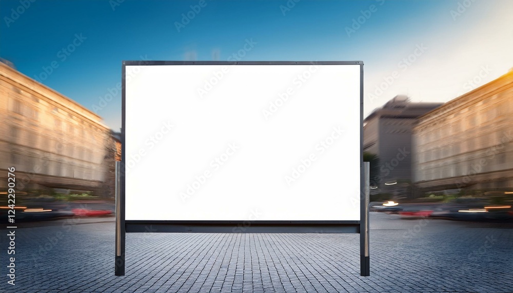 Blank billboard on the street. White blank screen billboard in the city for new product or presentation with empty space Blank billboard on the street. White blank screen billboard in the city for new product or presentation with empty space