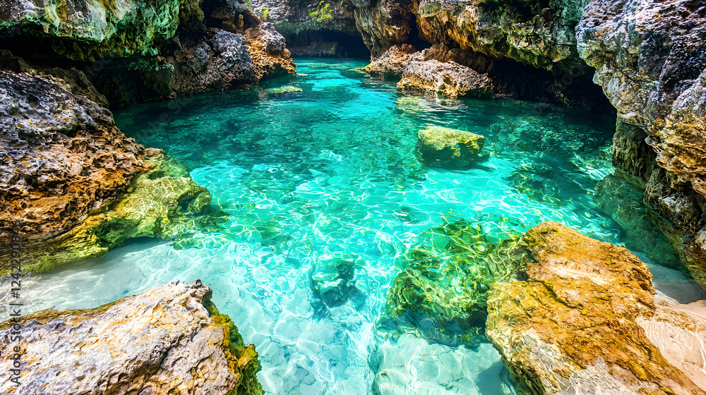 Crystal-clear lagoon hidden in tropical cave Crystal-clear lagoon hidden in tropical cave
