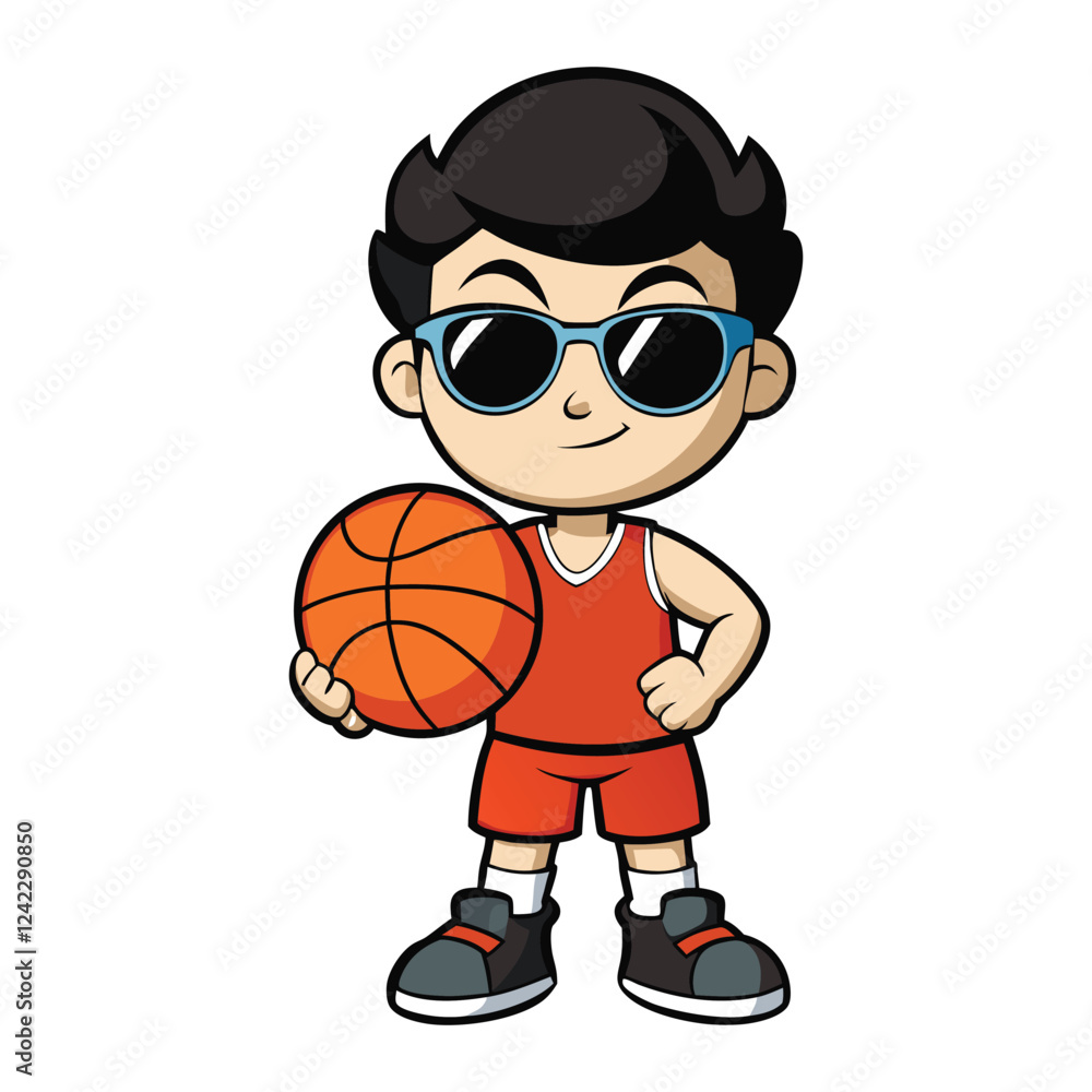 Cartoon boy in basketball uniform holding a ball Cartoon boy in basketball uniform holding a ball