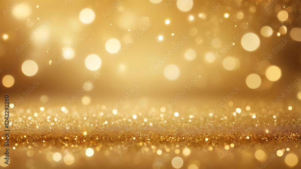 celebration greeting Abstract christmas, bokeh, glowing, shimmering gold particles close-up background celebration greeting Abstract christmas, bokeh, glowing, shimmering gold particles close-up background