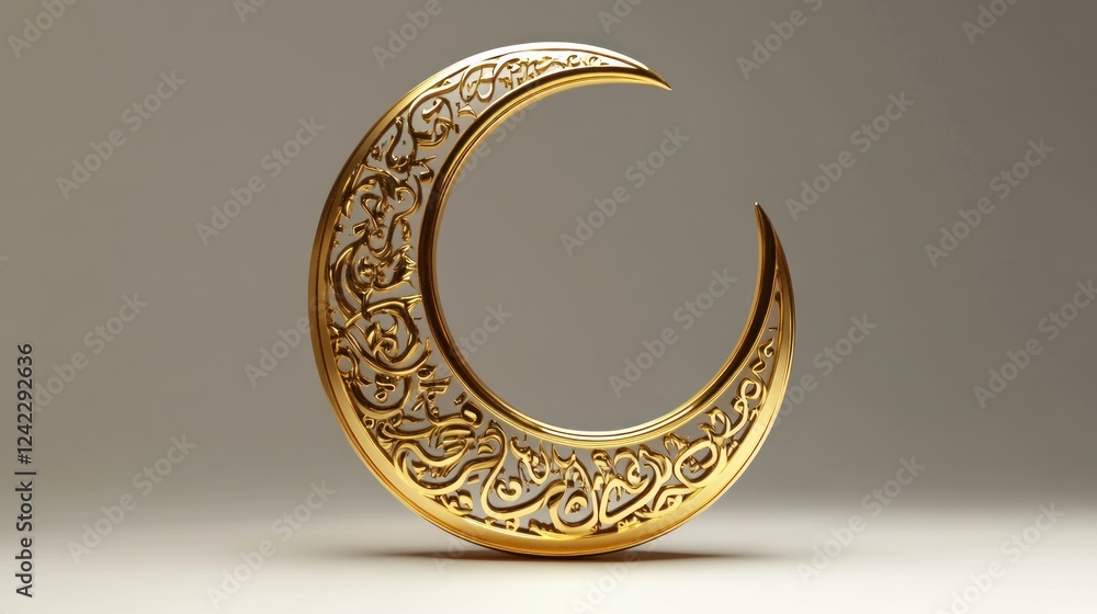 Golden crescent moon Islamic calligraphy design Golden crescent moon Islamic calligraphy design